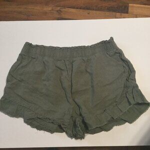 Aerie linen blend shorts with ruffle at bottom size large green waist 16 inches